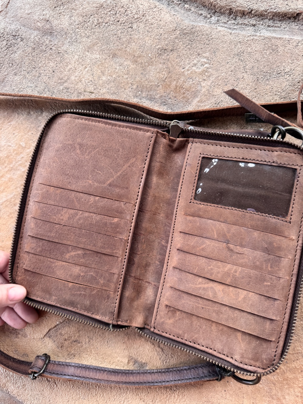 STS Ranchwear Brown Distressed Leather Crossbody Wallet Organizer Western Purse - Picture 7 of 14